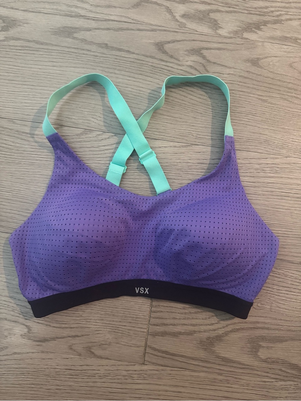 VSX Purple Sports Bra with Mint Crossback Straps